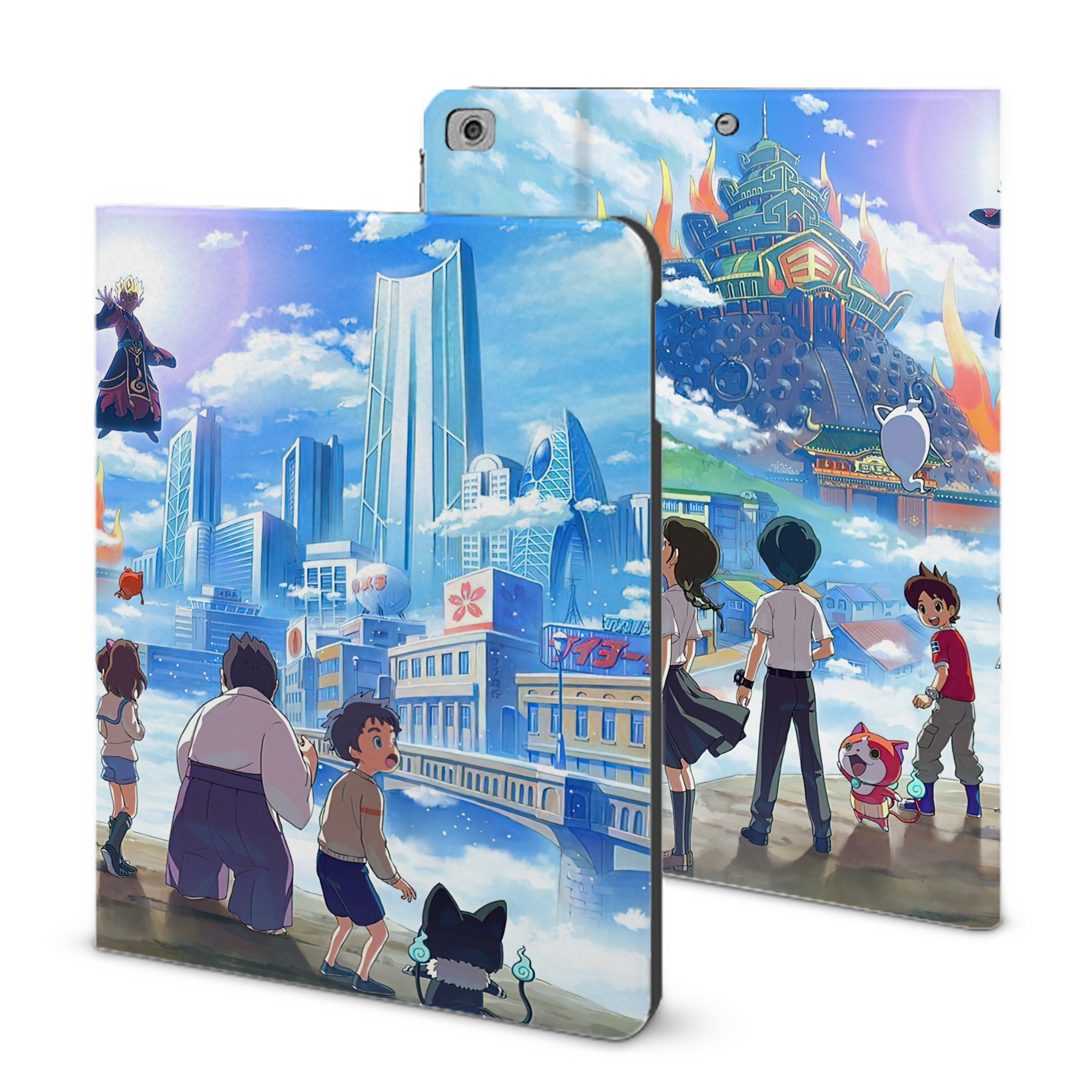 （画像用） 妖怪ウォッチ Yo-kai Watch IPad ケース ブック型 PUレザー TPU 耐衝撃 軽量 薄型 ペン収納なし 全面保護 IPad 各モデル対応